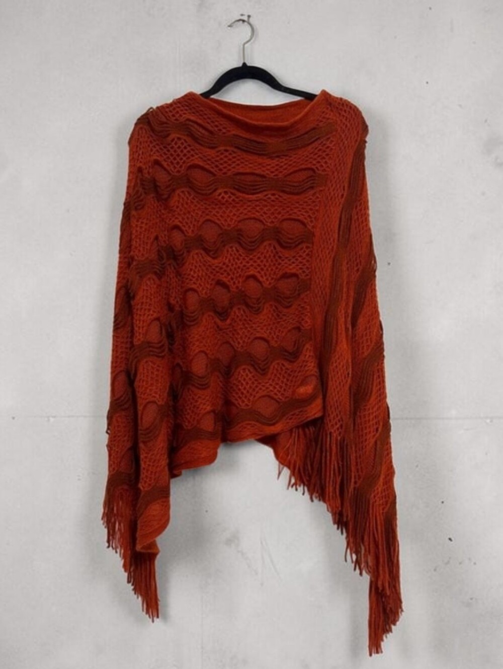 Raj Cable Knit Poncho Sweater with Fringe